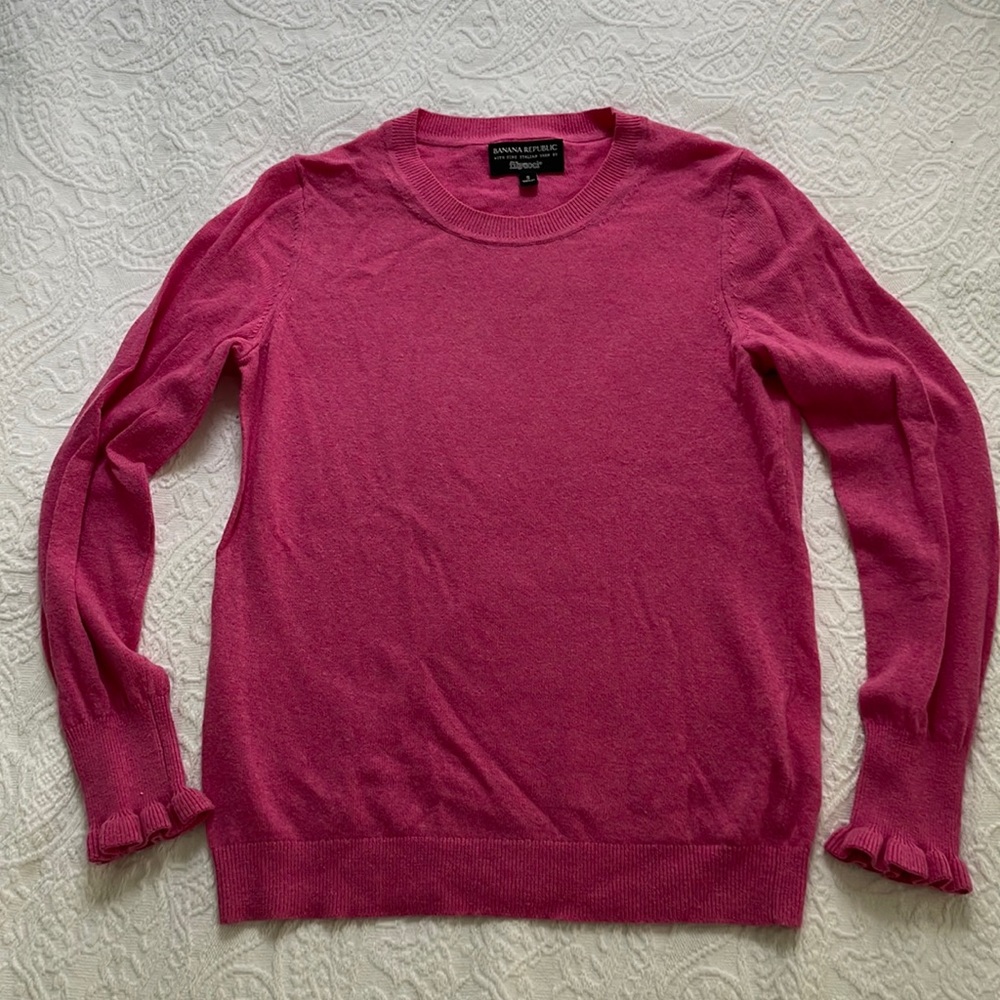 Banana Republic Merino Wool Pink Ruffle Sweater